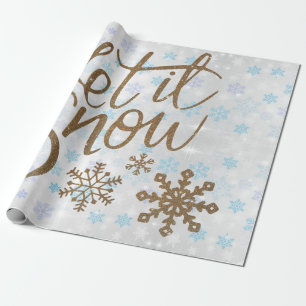 Fun Gold Sparkles Let it Snow Wrapping Paper