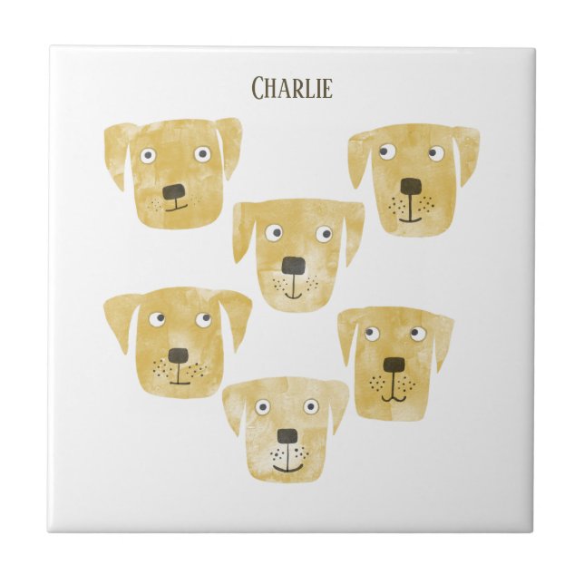 Fun Golden Labrador Retriever Dog Custom Name Ceramic Tile (Front)