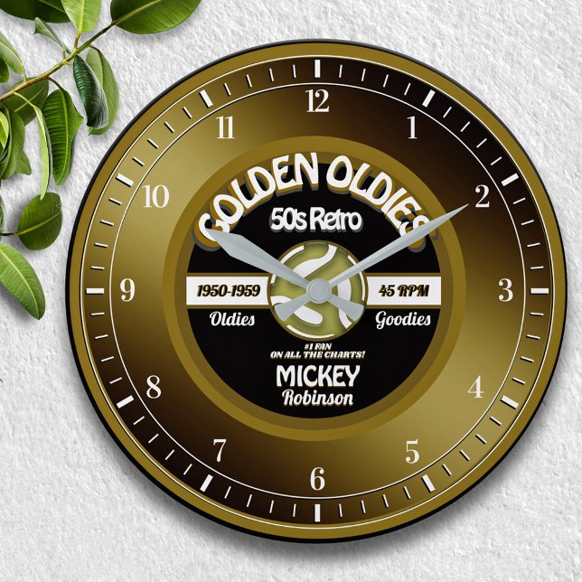 Fun Golden Oldies Vinyl 45 Record Personalised Large Clock (Creator Uploaded)