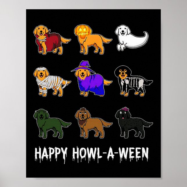 Fun Golden Retriever Dog Halloween Happy Howl-o-we Poster (Front)
