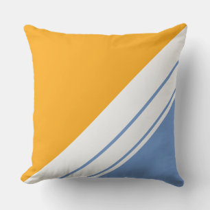Fun Golden Yellow Light Blue White Racing Stripes Cushion