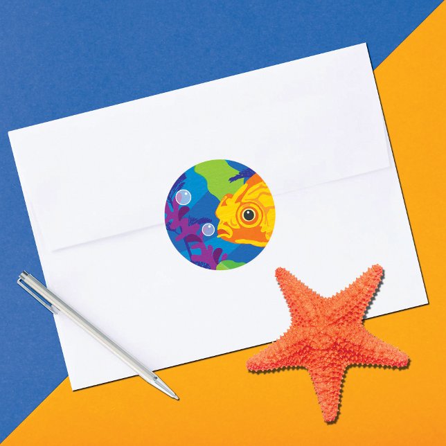 Fun Goldfish Aquarium Classic Round Sticker (Creator Uploaded)