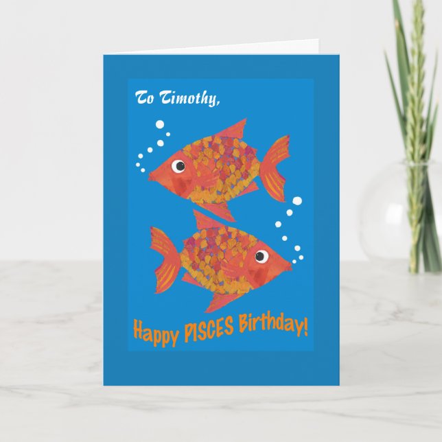 Fun Goldfishes Pisces Custom Birthday Card (Front)