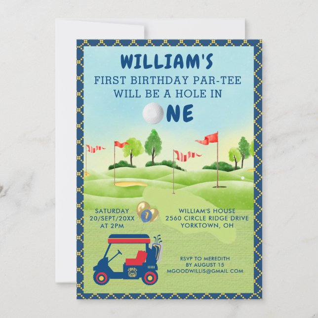 Fun Golf Boy 1st Birthday Par-Tee Invitation (Front)