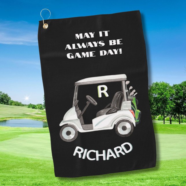 Fun Golf Cart Message Monogram Name Golf Towel (Creator Uploaded)