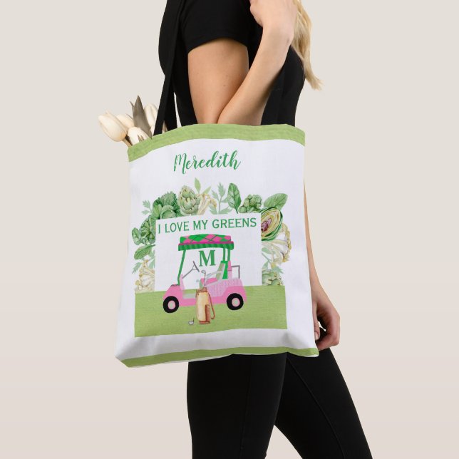 Fun Golf Cart Monogram Name Love Greens     Tote Bag (Close Up)