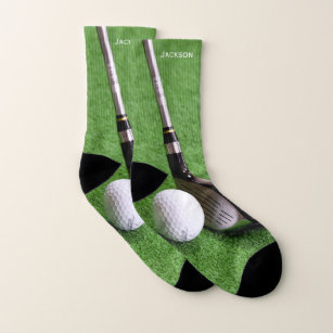 Fun Golf Club and Ball on Green Socks