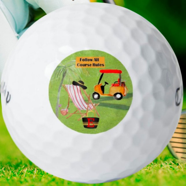 Fun Golf Course Rules Cart Beach Chair Monogram Golf Balls (Creator Uploaded)