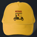 Fun Golf Guy Cart Monogram Name Trucker Hat<br><div class="desc">What a fun personalised gift for yourself or a friend or family member.   Any design questions,  just send a note through Chat or an email to charmdesignstudio@rcn.com and we'll be delighted to assist.</div>