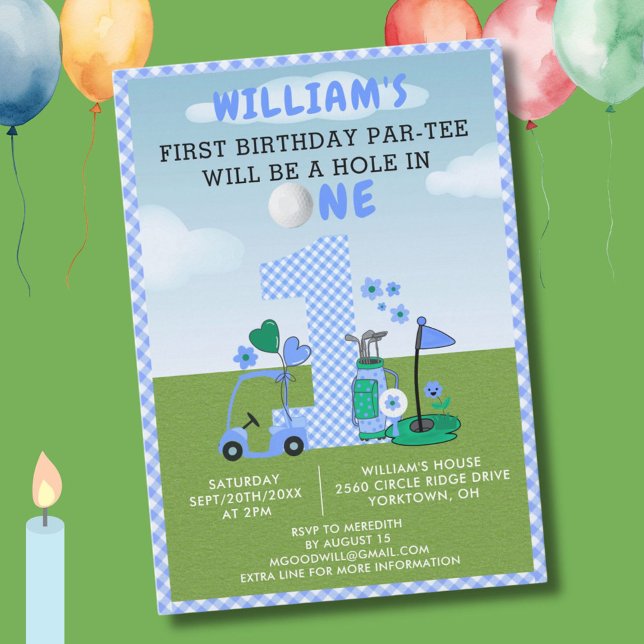 Fun Golf Hole in One Blue 1st Birthday Par-Tee Invitation (Creator Uploaded)