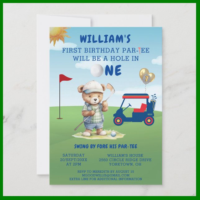 Fun Golf Hole in One Boy 1st Birthday Par-Tee   Invitation (Creator Uploaded)