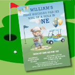 Fun Golf Hole in One Boy 1st Birthday Par-Tee   Invitation<br><div class="desc">You will so enjoy sending out this charming and unique invitation - with the adorable Teddy Bear golfer and gold and green balloons and the golf course -- completed with some balloons and a little banner on this special occasion. His par-tee will definitely be a "hole in one". Any design...</div>