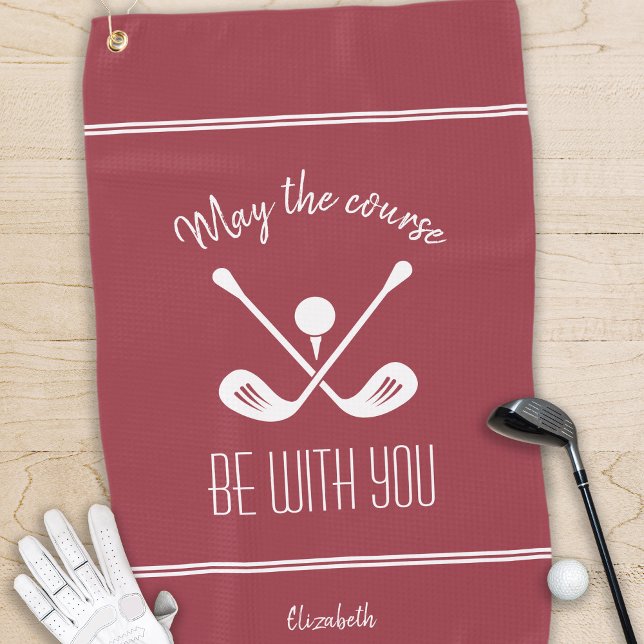 Fun Golf Lover Modern Golfer Pro Custom Name Red  Golf Towel (Golfer Modern Sports Pro Monogrammed Name Red Golf Towel)