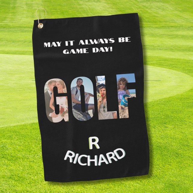 Fun Golf Photo Message Monogram Name  Golf Towel (Creator Uploaded)