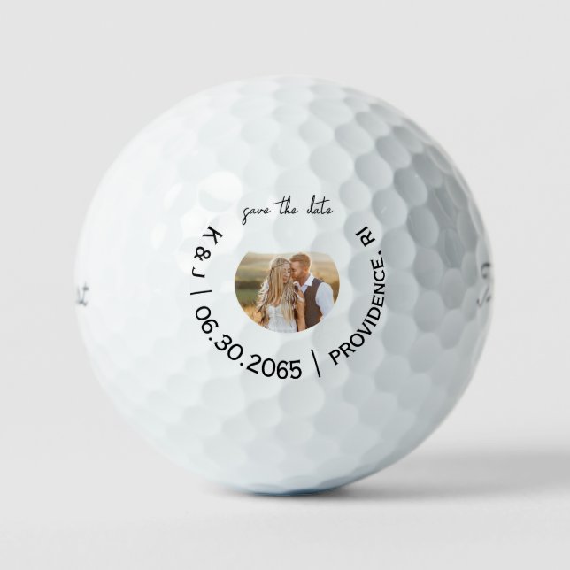 Fun Golf Photo Wedding Save the Date Balls (Front)