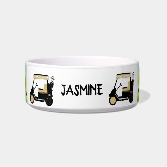 Fun Golf Theme Personalised Name Pet  Bowl (Front)