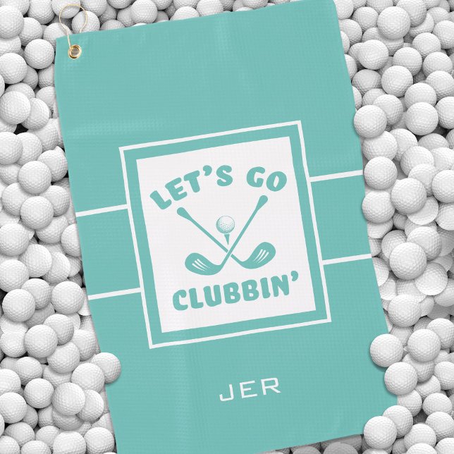 Fun Golfer Golf Modern Monogram Sports Teal Green Golf Towel (Creator Uploaded)