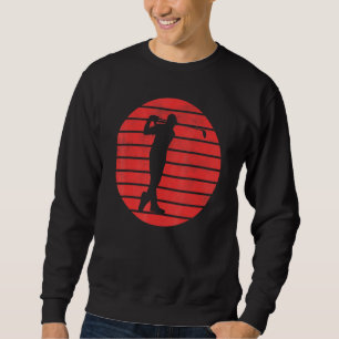 Fun Golfer Swinging Golf Club Silhouette On Red Su Sweatshirt