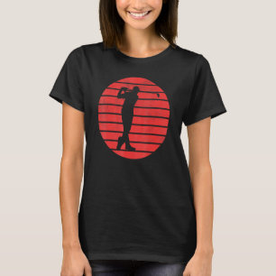 Fun Golfer Swinging Golf Club Silhouette On Red Su T-Shirt