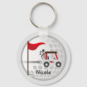 Fun Golfing Golf Cart Ball Custom Name Golfers Key Ring