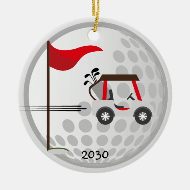 Fun Golfing Golf Cart Ball Golfers Custom Name Ceramic Ornament (Front)