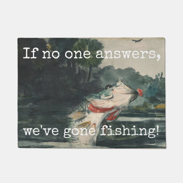 Fun "Gone Fishing" Hooked Fish Doormat (Front)