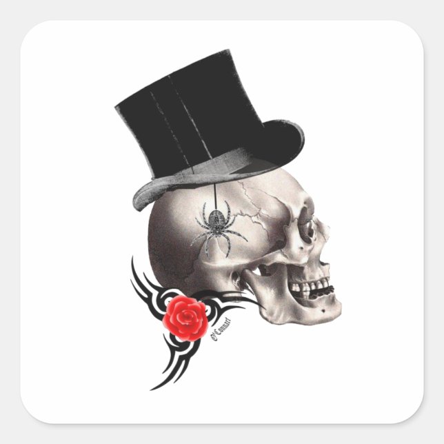 Fun Gothic skull  tattoo style Square Sticker (Front)