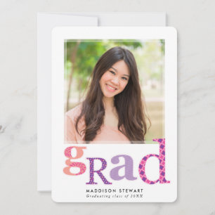 FUN GRAD chic photo modern typography pink purple Invitation