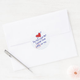 Fun Grade School Love Note Sticker | Round