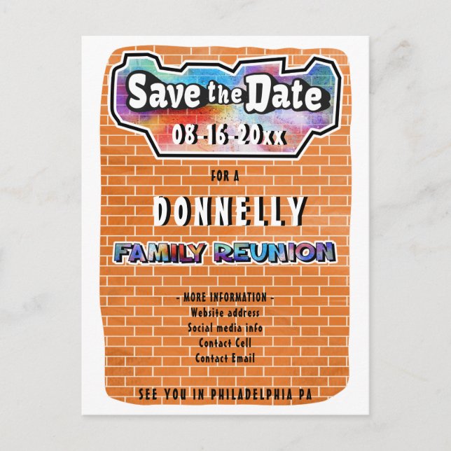 Fun Graffiti Mural Family Reunion Save the Date Announcement Postcard (Front)