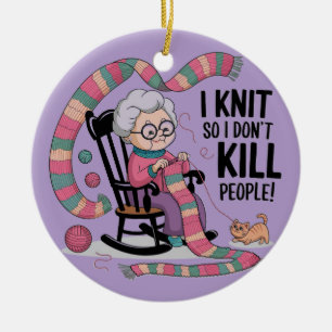 Fun Grandma Knitting Design Ceramic Ornament