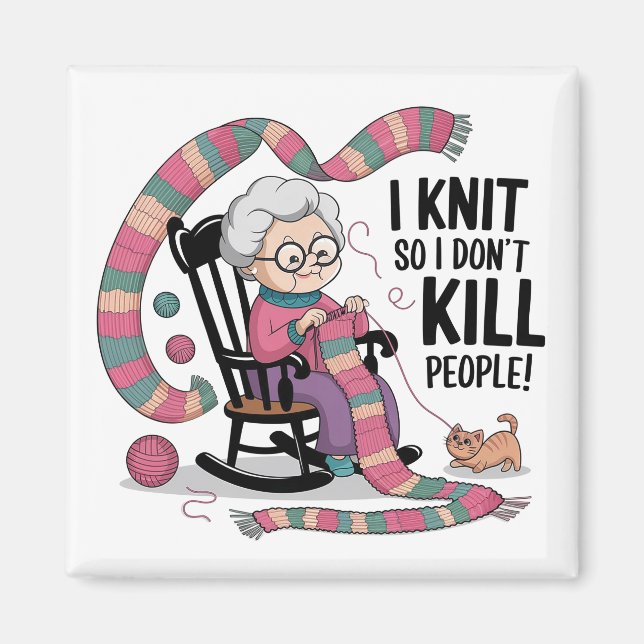 Fun Grandma Knitting Design Magnet (Front)