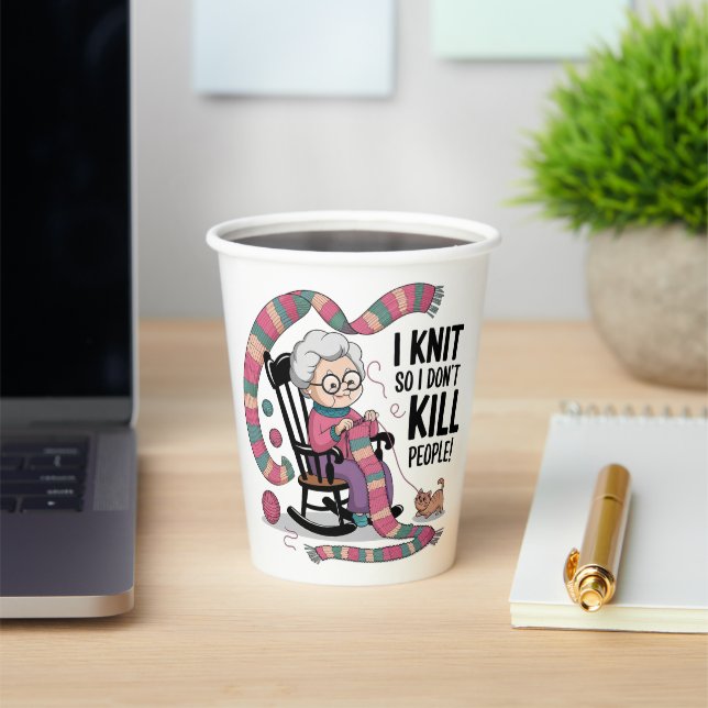 Fun Grandma Knitting Design Paper Cups (Insitu)