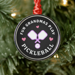 Fun Grandmas Play Pickleball Metal Ornament