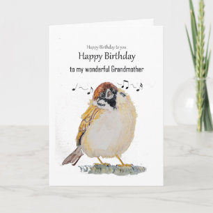 Fun Grandmother Happy Birthday Sparrow Bird Card