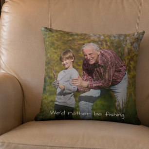 Fun Grandpa Grandson Fishing Photo Holiday Gift Cushion