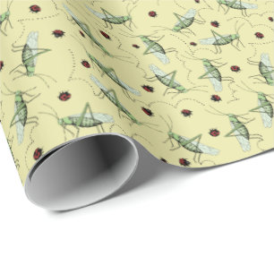 Fun Grasshopper Bug Bonanza Yellow, Green & Red Wrapping Paper
