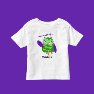 Fun Green And Purple Owl  Monogram Toddler T-Shirt