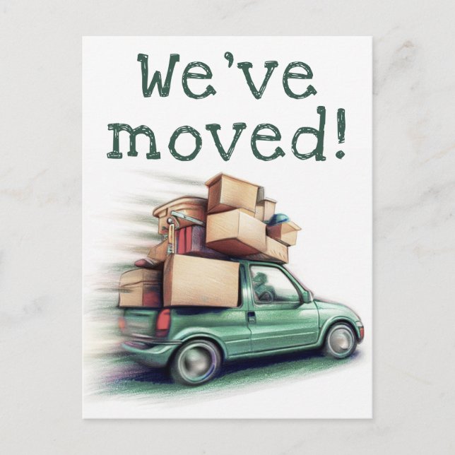Fun Green Car New Address We've moved Announcement Postcard (Front)