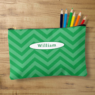 Fun Green Chevron Pattern Pencil Case Accessory Pouch