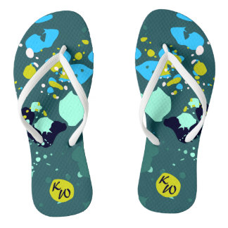 Fun Green Colourful Paint Splatter & Initials Thongs