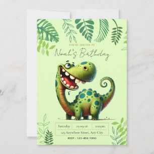 Fun green Dinosaur Kids Birthday Invitation