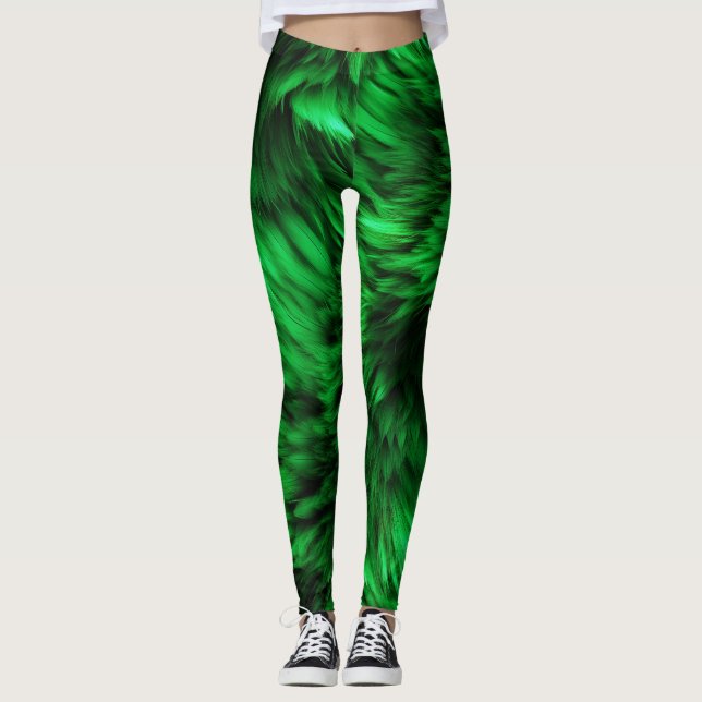 Fun Green faux monster fur texture Leggings (Front)