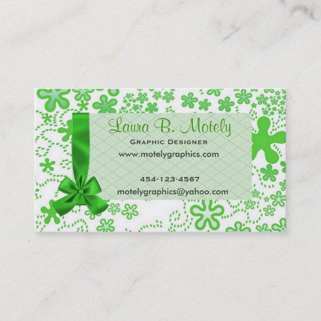 Fun Green floral Business Card (Front)