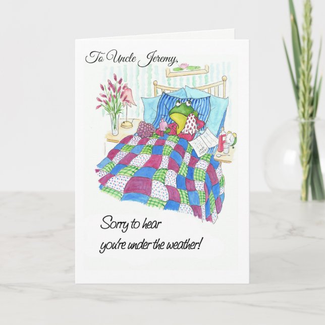 Fun Green Frog Get Well Soon to Personalise Card (Front)