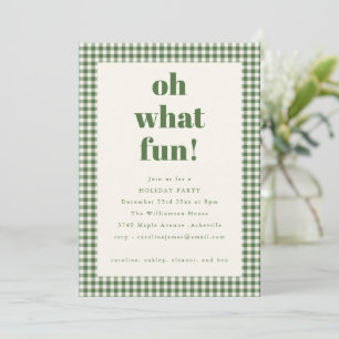 Fun Green Gingham Plaid Christmas Holiday Party Invitation