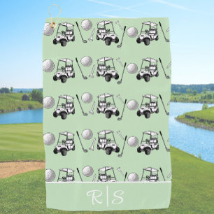 Fun Green Golf Balls Cute Cart Custom Monogram Towel
