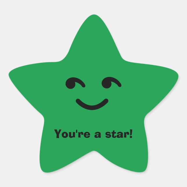 Fun Green Happy Smiling Face You're A Star School Star Sticker (Front)