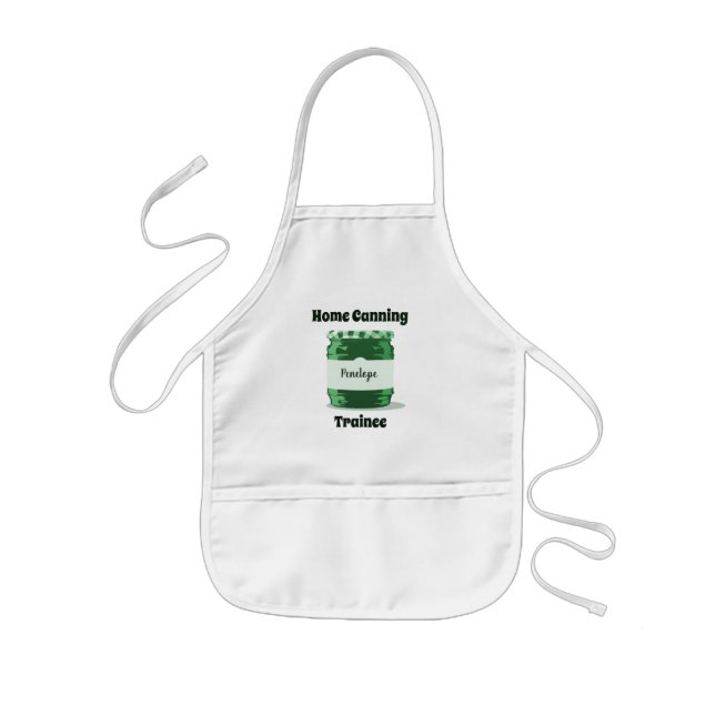 Fun Green Jelly Jar Home Canning Trainee with Name Kids Apron (Front)