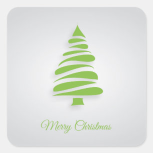 Fun Green Merry Christmas Tree Square Sticker